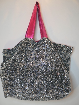 Cabas XL Sequins Argent - Glitter rose