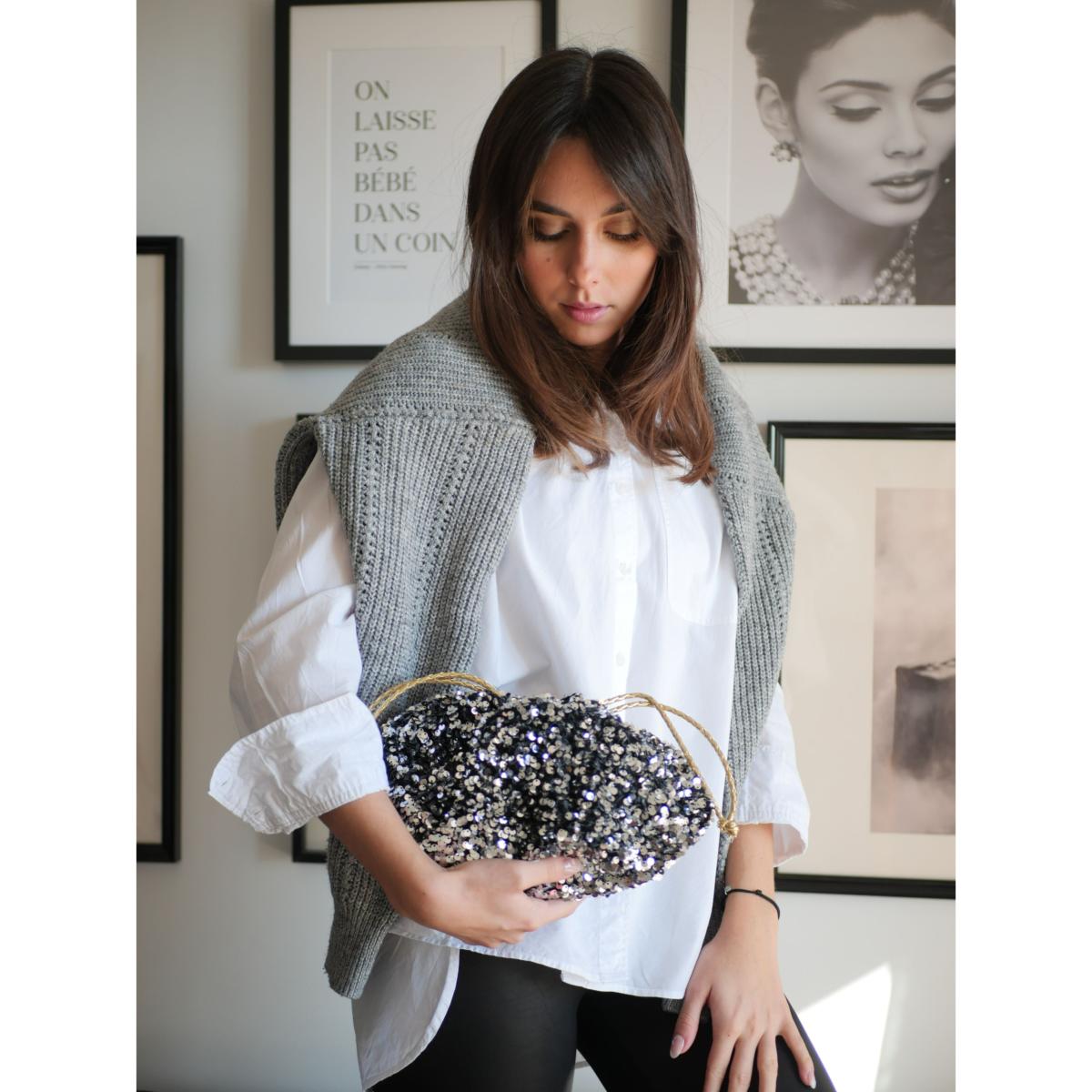 Bourse Sequins Argent réversible glitter Argent